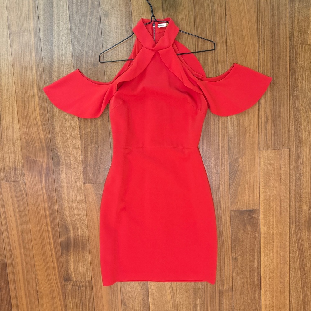 Alice + Olivia Red Mini Dress with off the shoulder sleeves